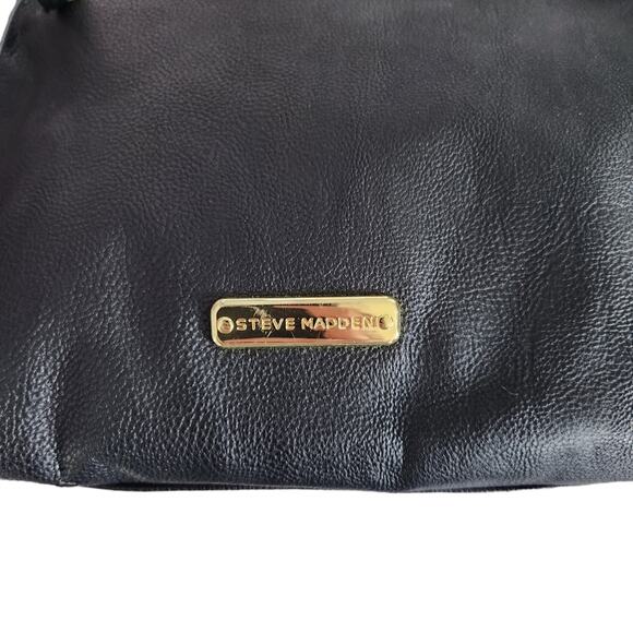 Steve Madden Medium Sized Black Purse Yellow Trim Zipper Details - Picture 3 of 11